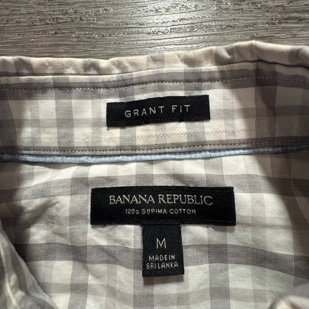 Banana Republic Shirt Mens‎ M Gray Supima Cotton Grant Fit Plaid Casual Preppy